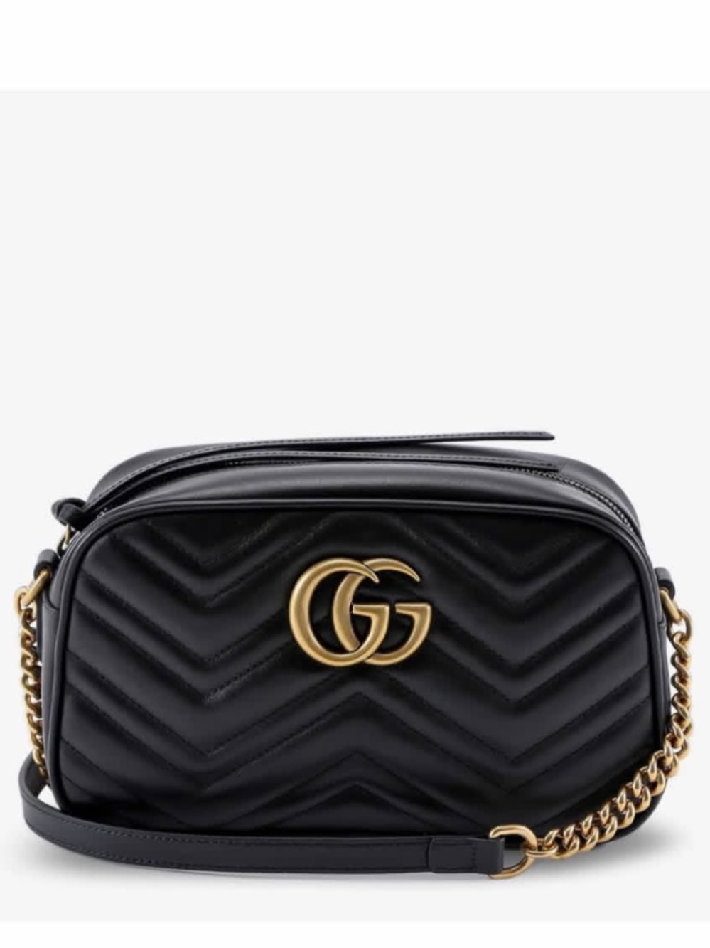 Gucci Black Quilted GG Marmont Crossbody with Gold Hardware